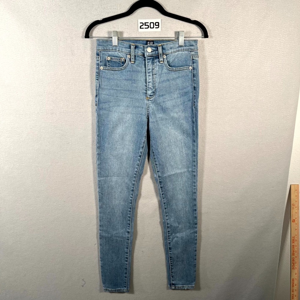 Gap True Skinny Jeans Womens 26 Blue Denim Lyocell Stretch Medium‎ Wash Whiskers